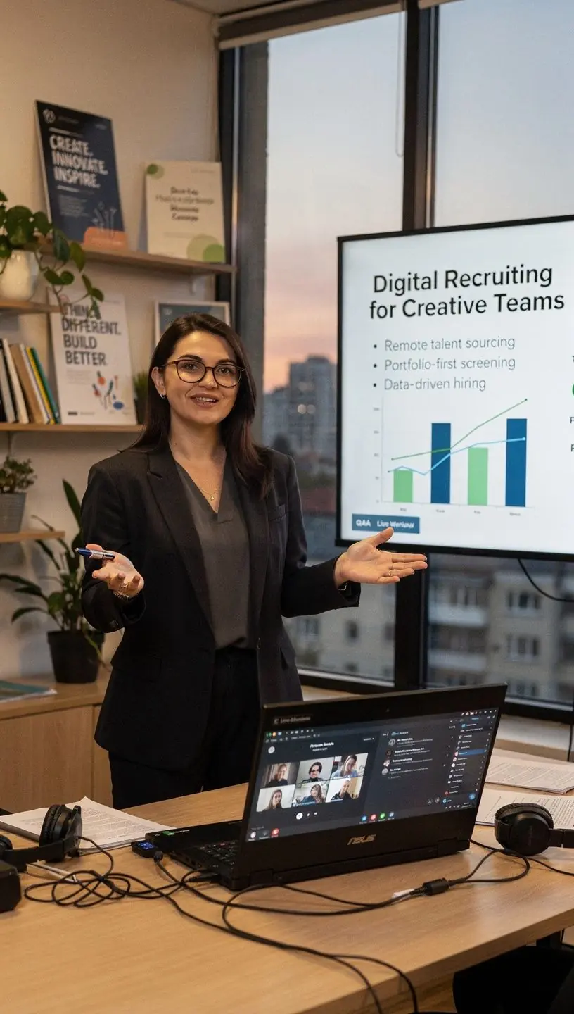 Illustration of digital talent acquisition workflow highlighting transparent and efficient hiring processes for creative teams.